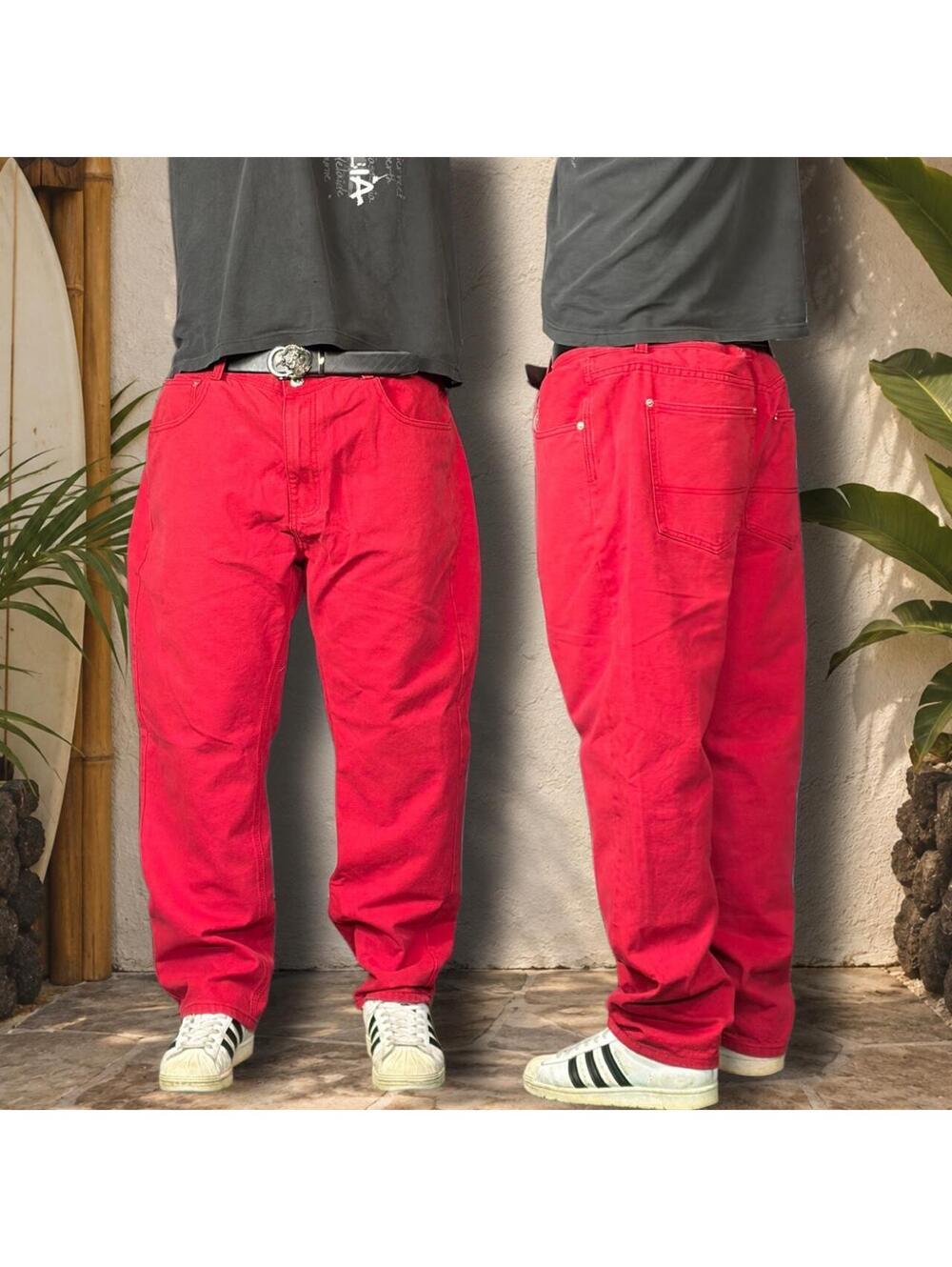 Y2K PJ Mark Pants Red Baggy Hip Hop Jeans Armani Style 44x32